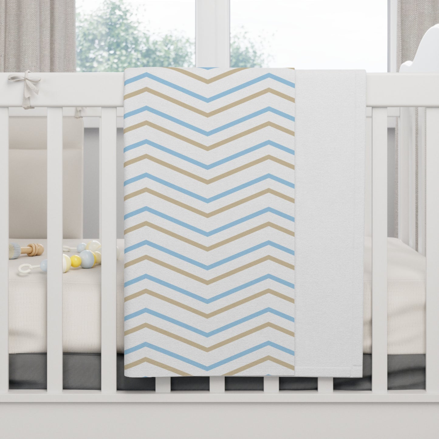 Blue Gold Zig-Zag Soft Fleece Baby Blanket
