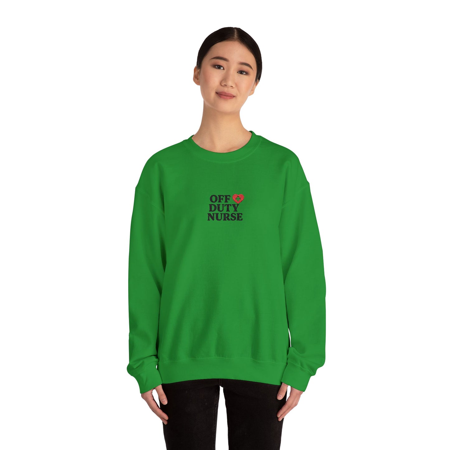 Off Duty Nurse Heart Embroidered Crewneck Sweatshirt