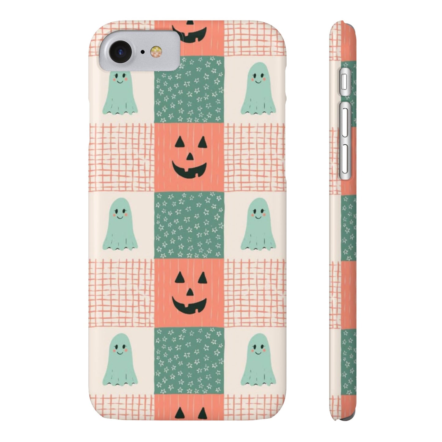 Ghost and Pumpkin Checkered Slim iPhone Case