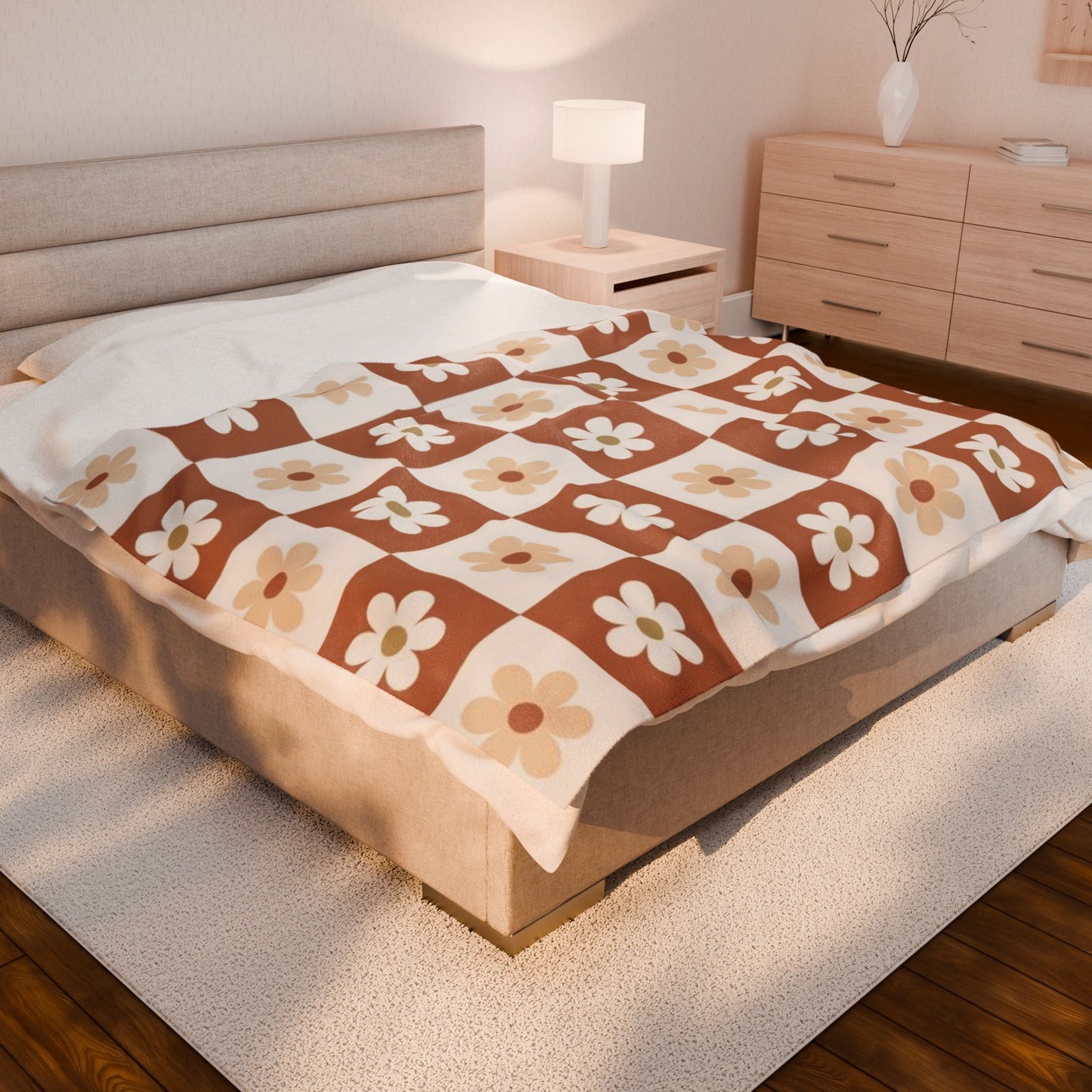 Autumn Checkered Floral Velveteen Plush Blanket