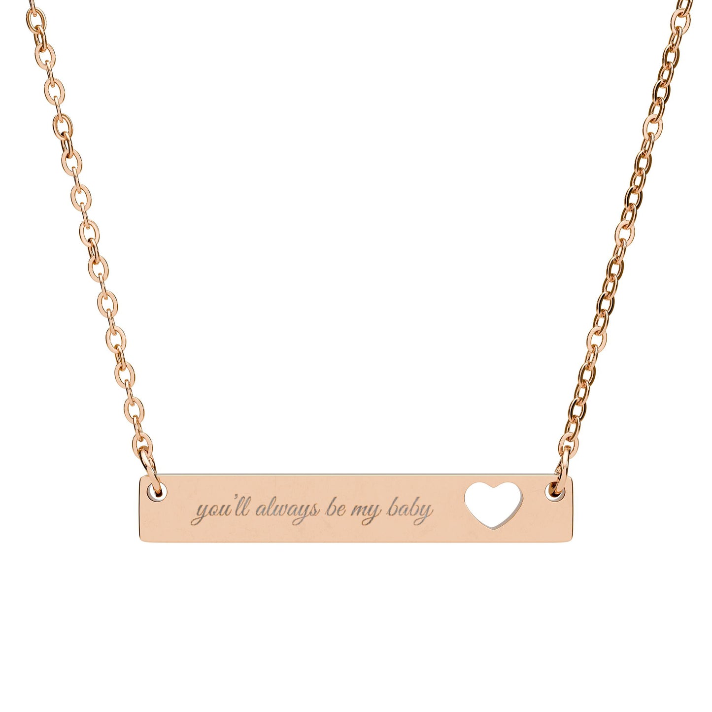 You'll Always Be My Baby Personalized Cutout Heart Bar Necklace