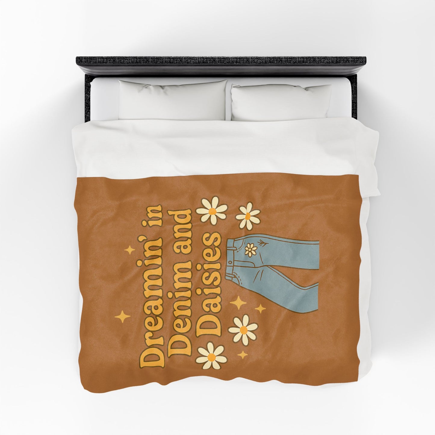 Dreaming in Denim and Daisies Velveteen Plush Blanket