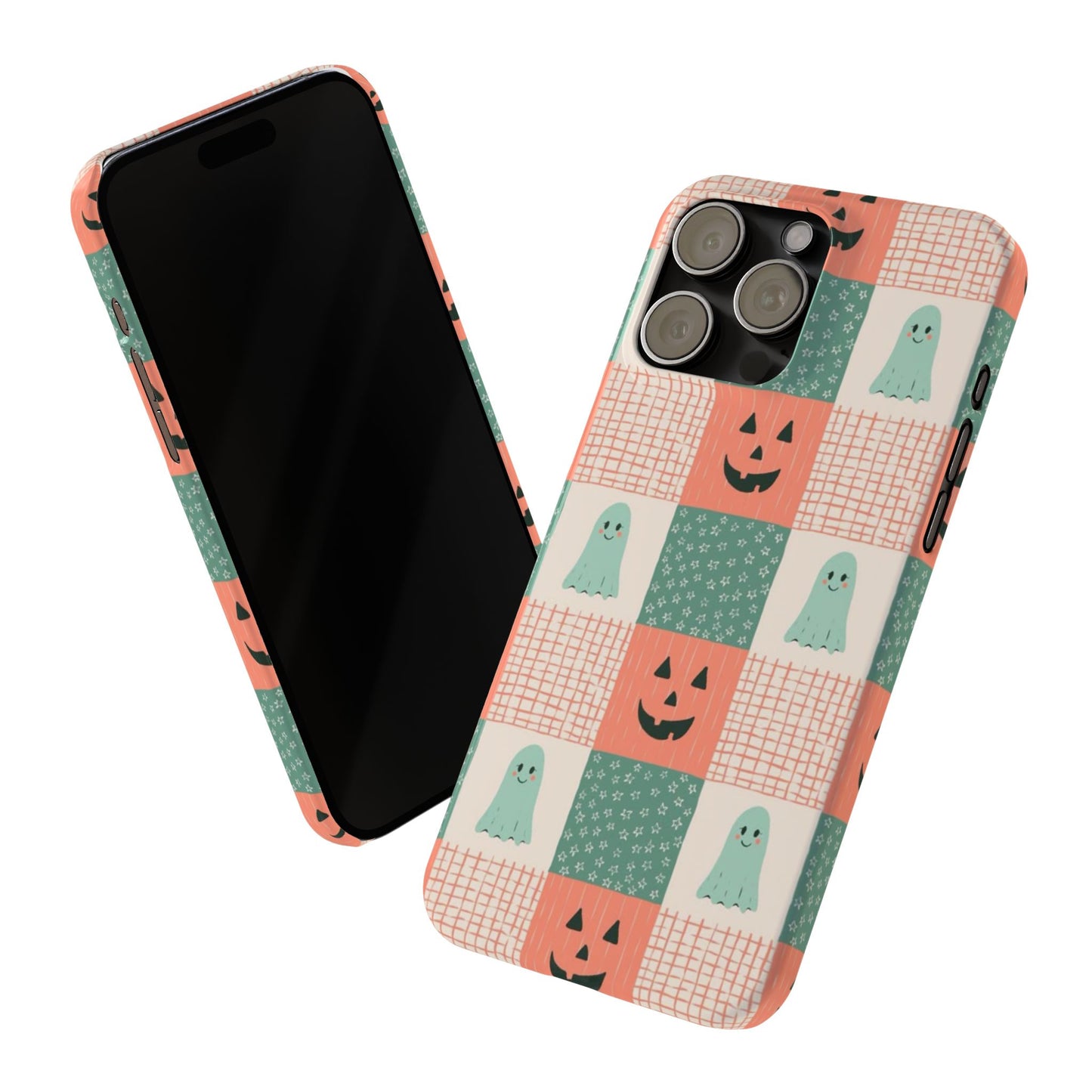 Ghost and Pumpkin Checkered Slim iPhone Case