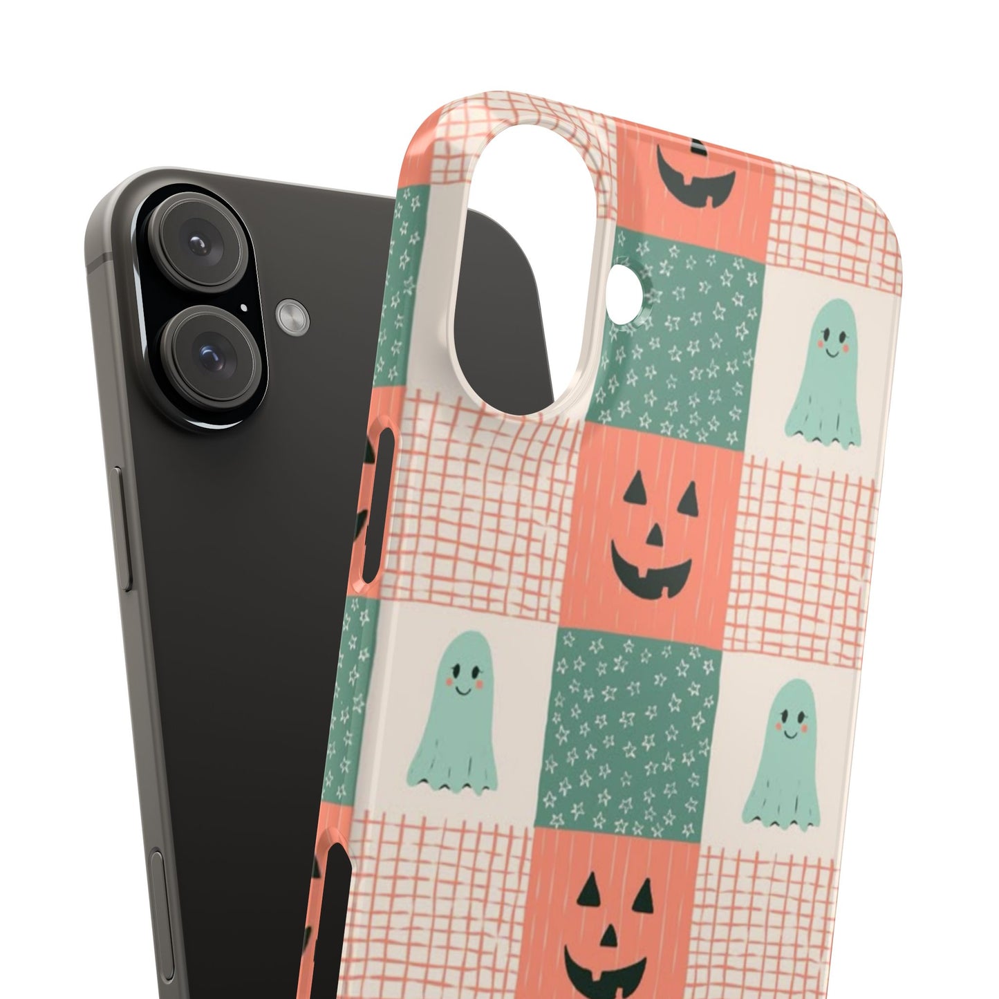 Ghost and Pumpkin Checkered Slim iPhone Case