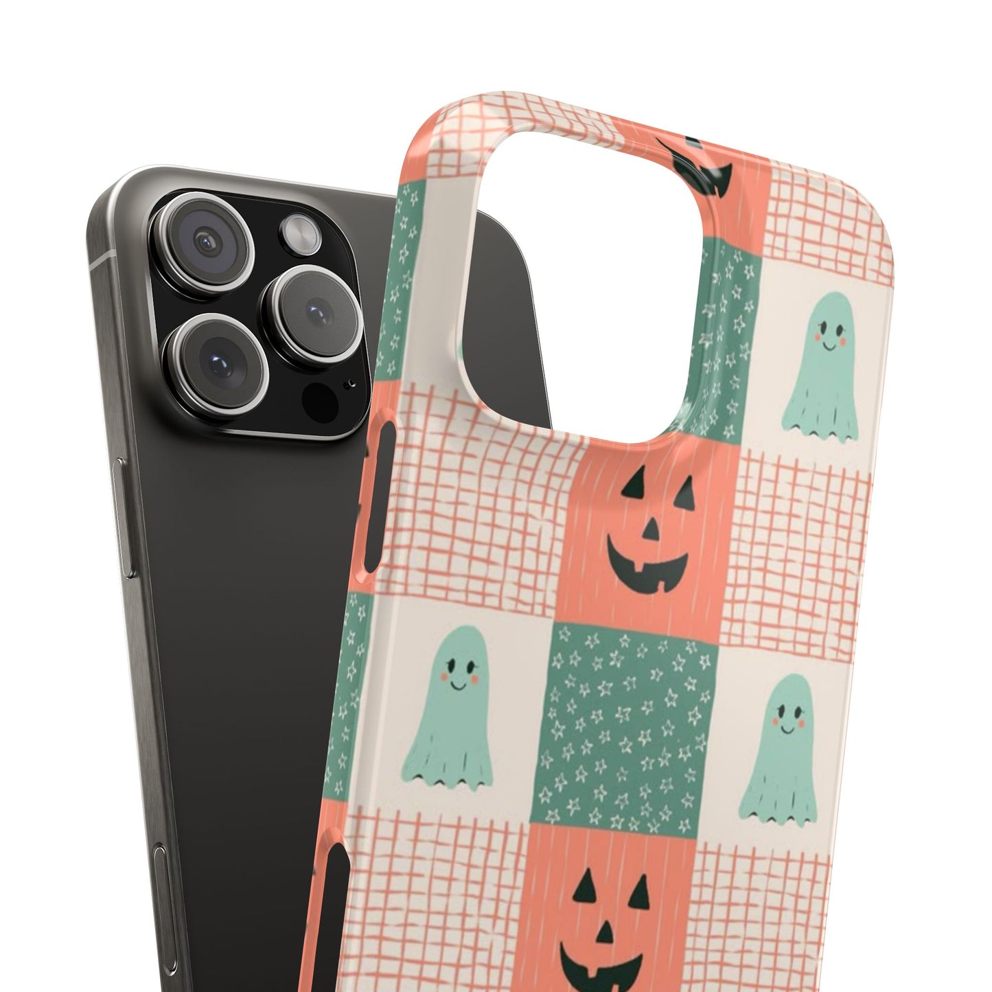 Ghost and Pumpkin Checkered Slim iPhone Case