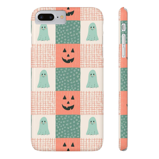 Ghost and Pumpkin Checkered Slim iPhone Case