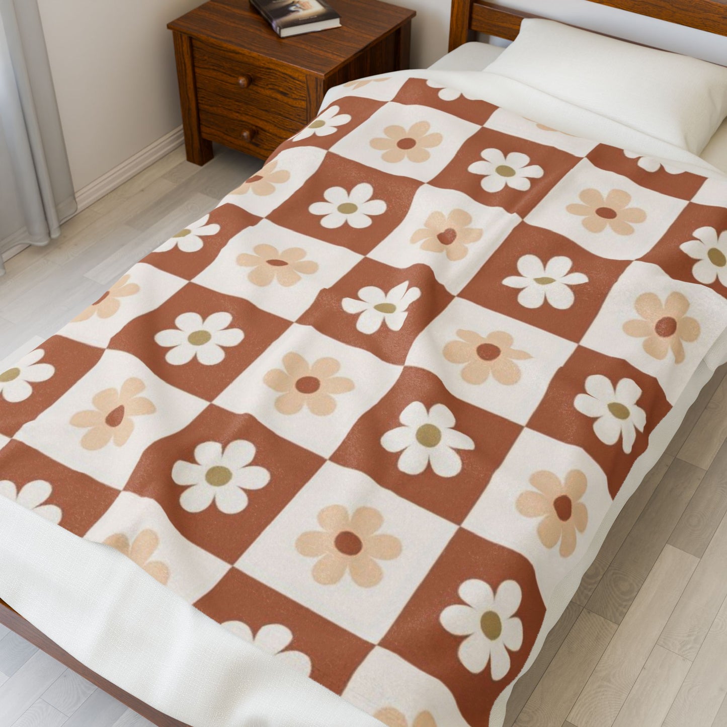 Autumn Checkered Floral Velveteen Plush Blanket