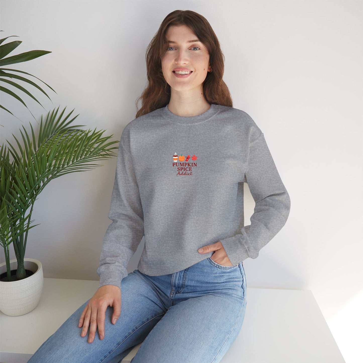 Pumpkin Spice Addict Embroidered Crewneck Sweatshirt