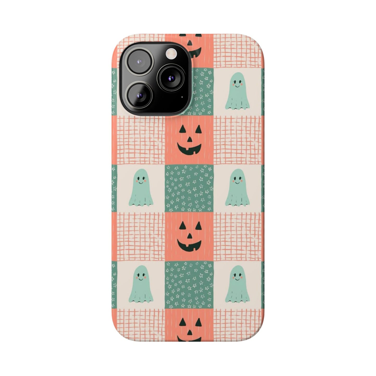 Ghost and Pumpkin Checkered Slim iPhone Case