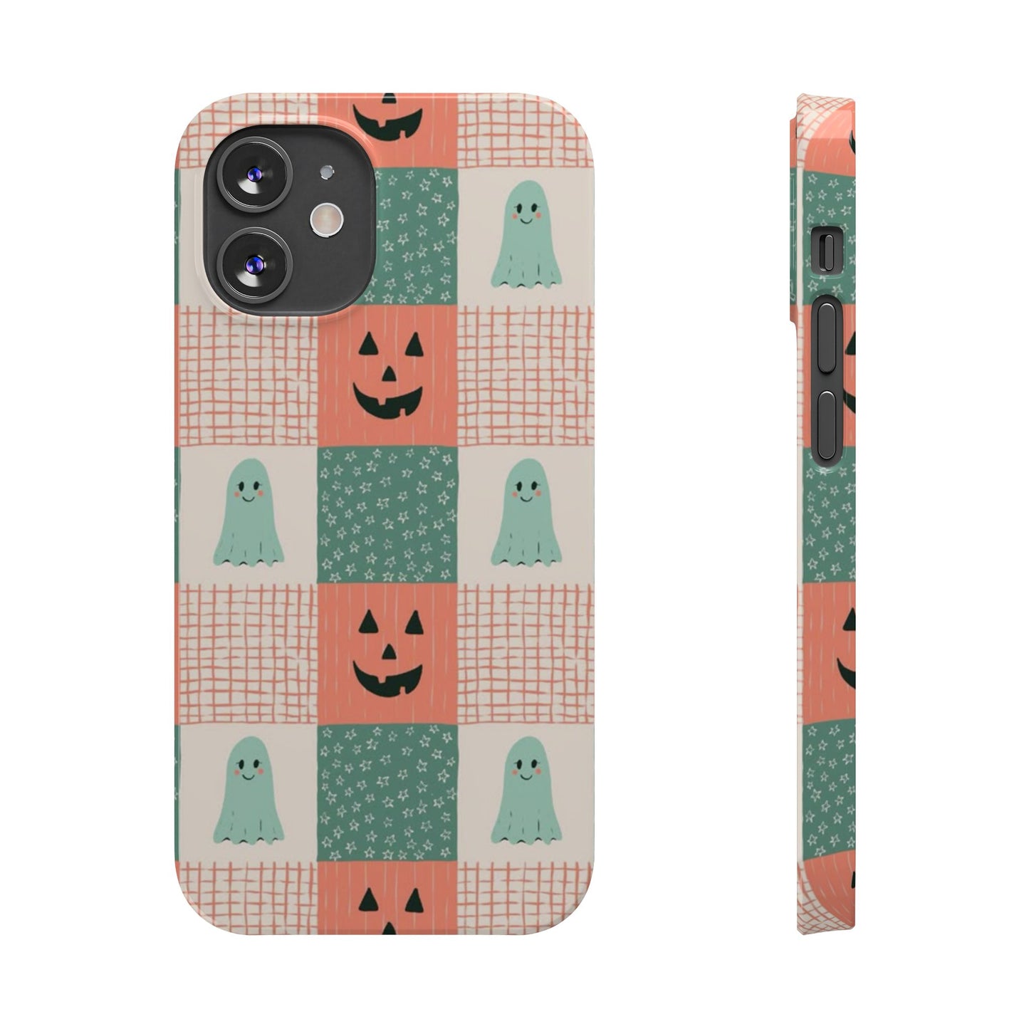 Ghost and Pumpkin Checkered Slim iPhone Case