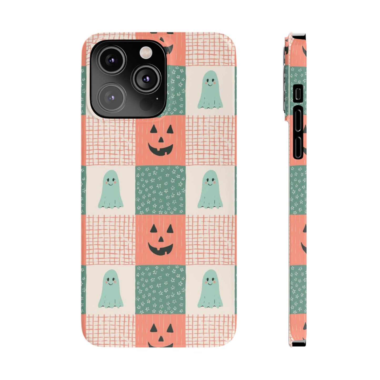 Ghost and Pumpkin Checkered Slim iPhone Case