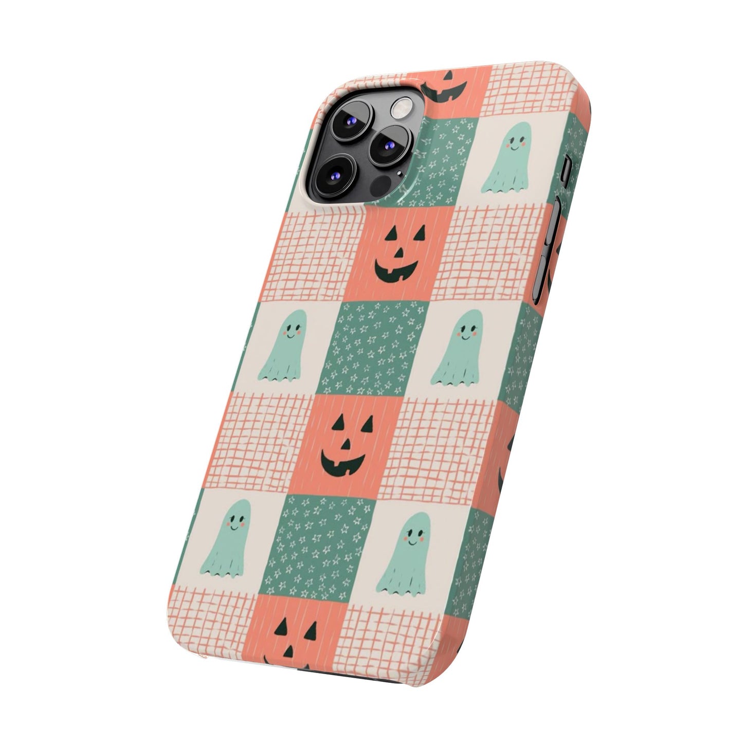 Ghost and Pumpkin Checkered Slim iPhone Case