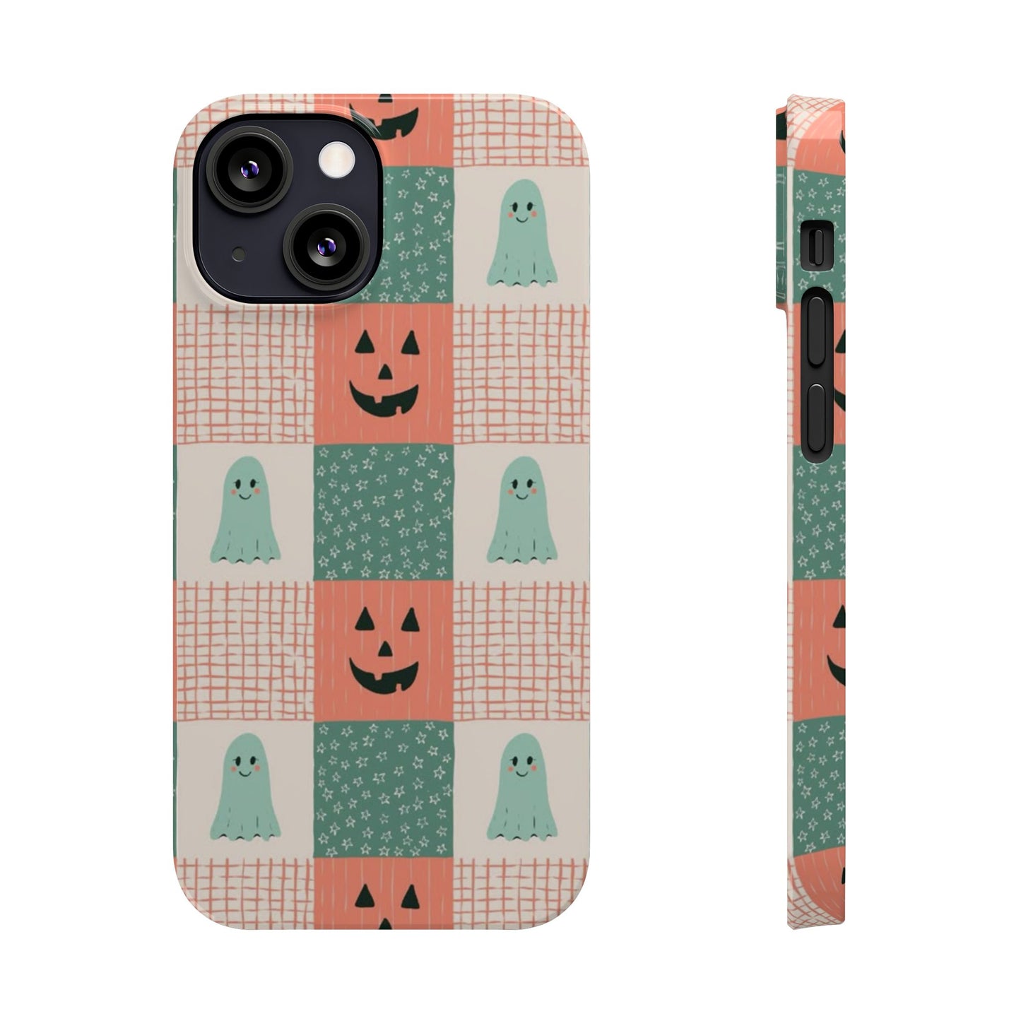 Ghost and Pumpkin Checkered Slim iPhone Case