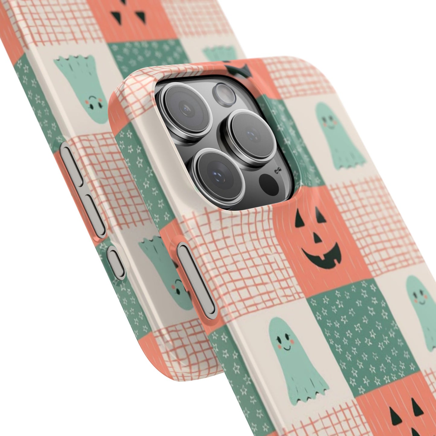 Ghost and Pumpkin Checkered Slim iPhone Case