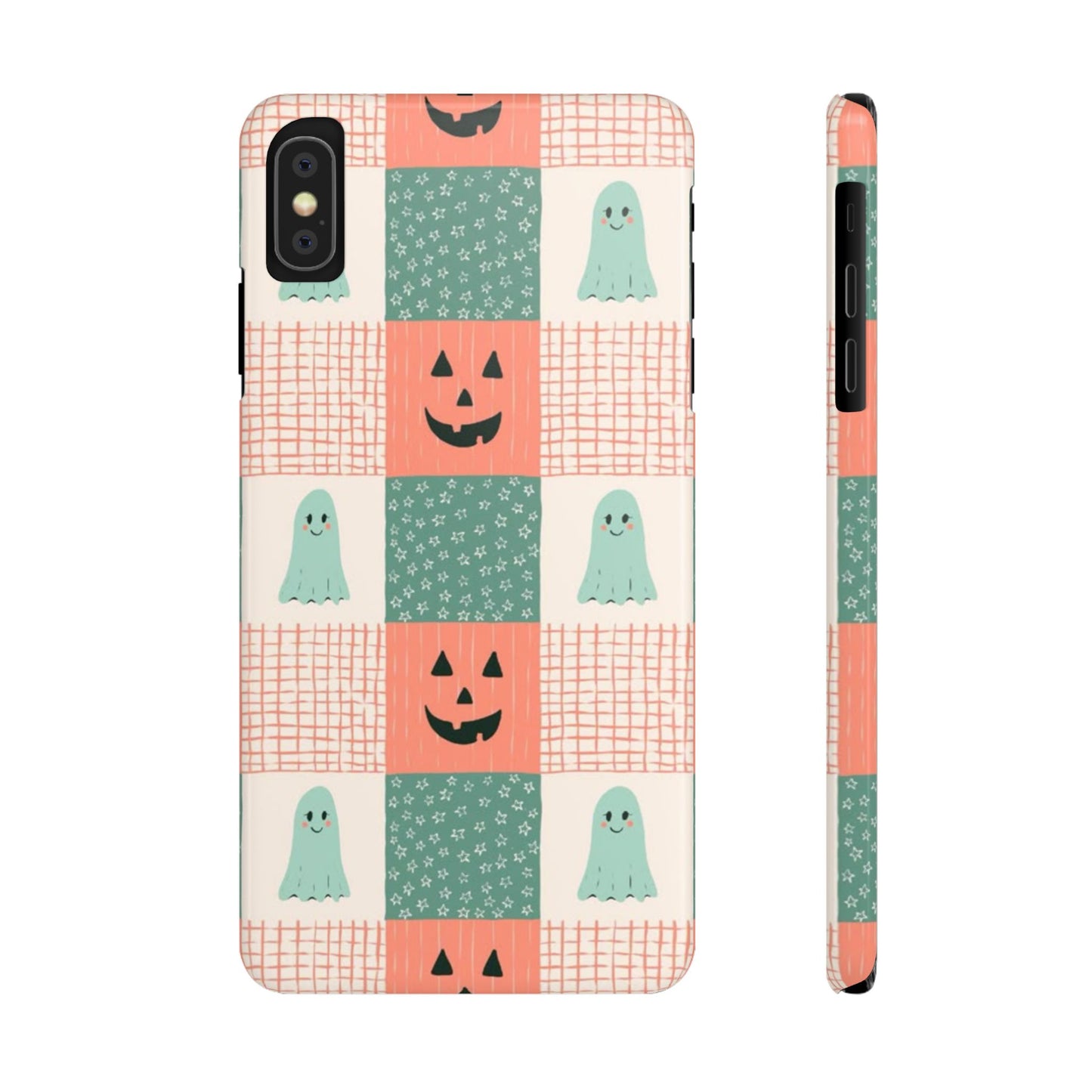 Ghost and Pumpkin Checkered Slim iPhone Case