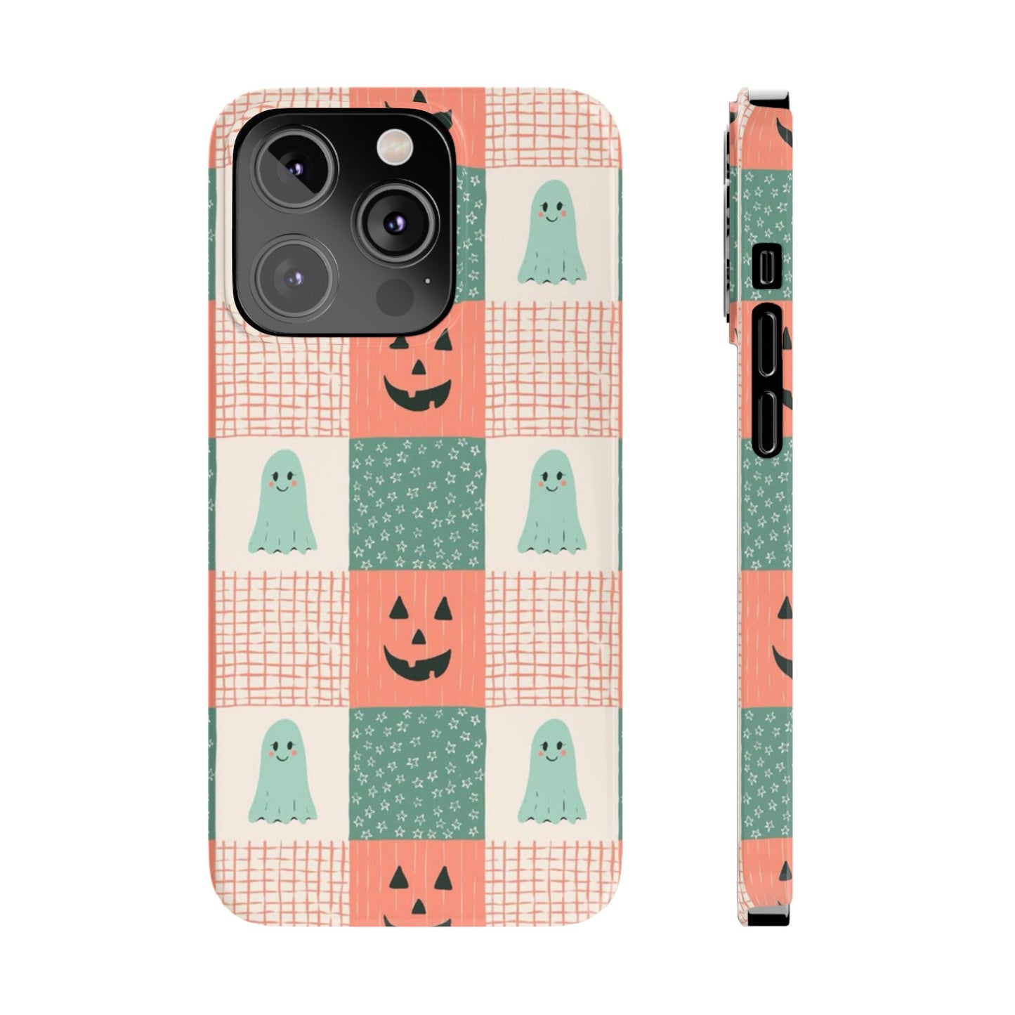 Ghost and Pumpkin Checkered Slim iPhone Case