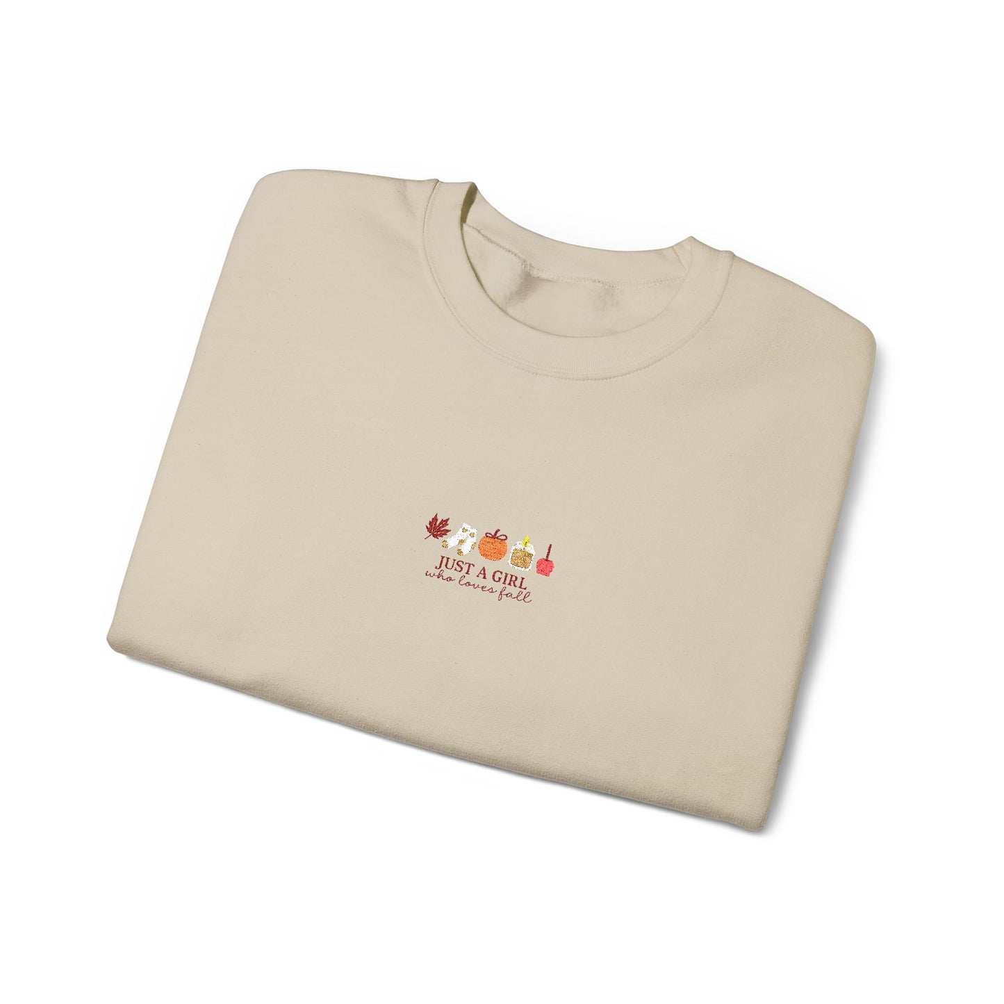 Just a Girl Who Loves Fall Embroidered Crewneck Sweatshirt
