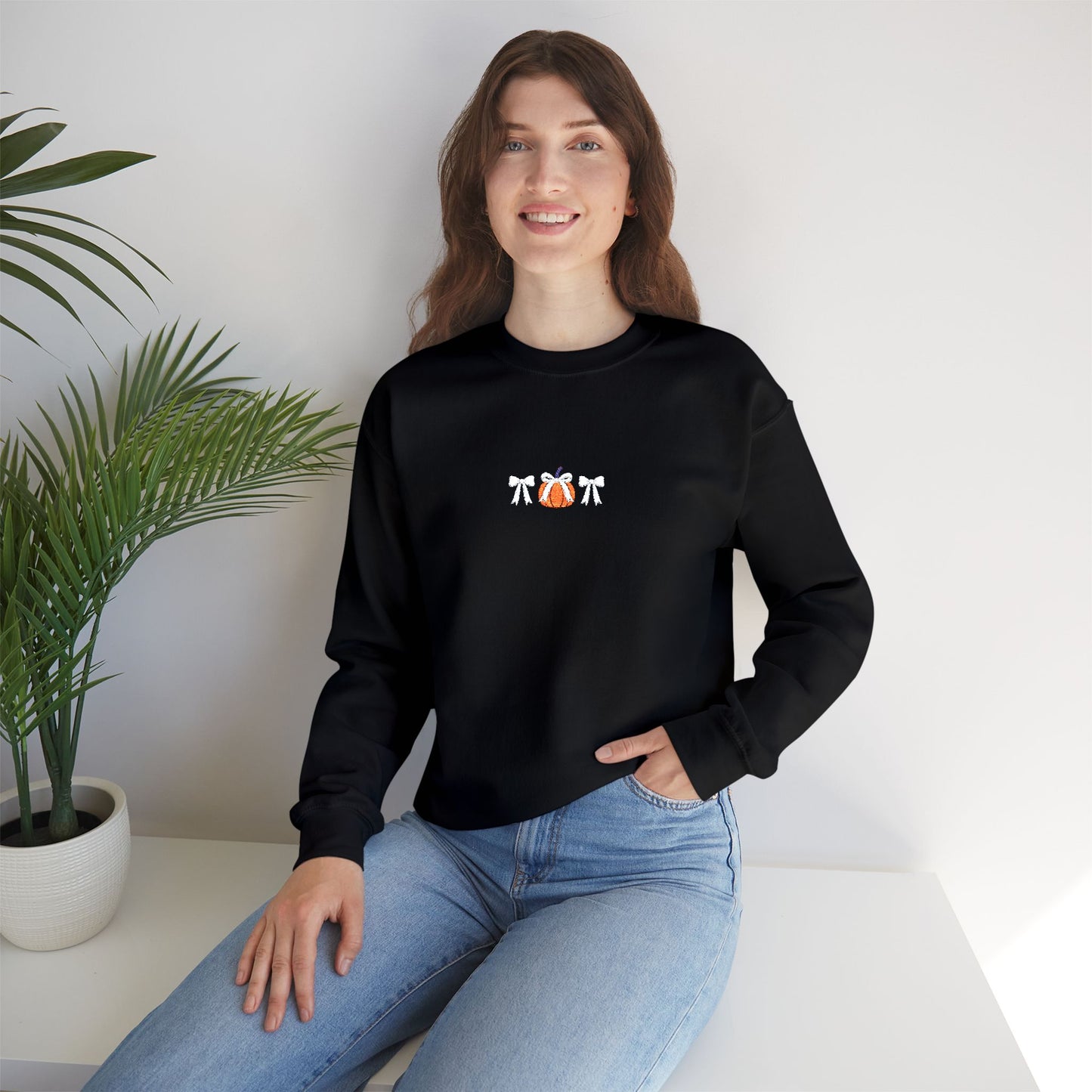 Coquette Pumpkin Embroidered Crewneck Sweatshirt