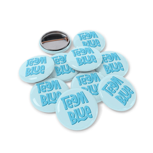 Team Blue Gender Reveal Round Pins, 10 pcs