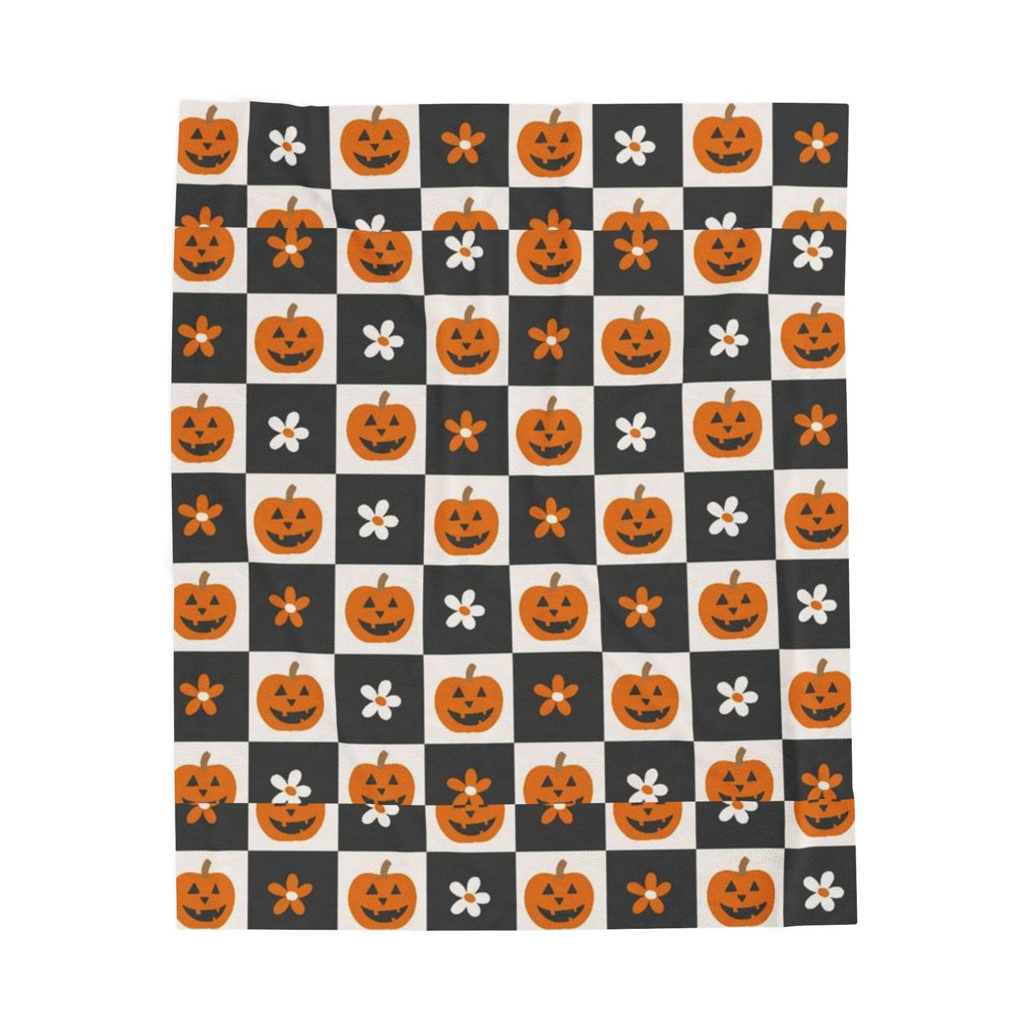 Checkered Pumpkin Florals Velveteen Plush Blanket