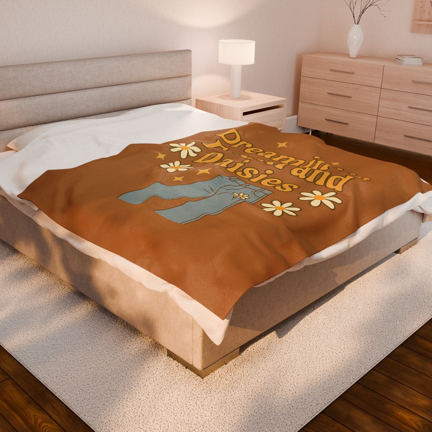 Dreaming in Denim and Daisies Velveteen Plush Blanket