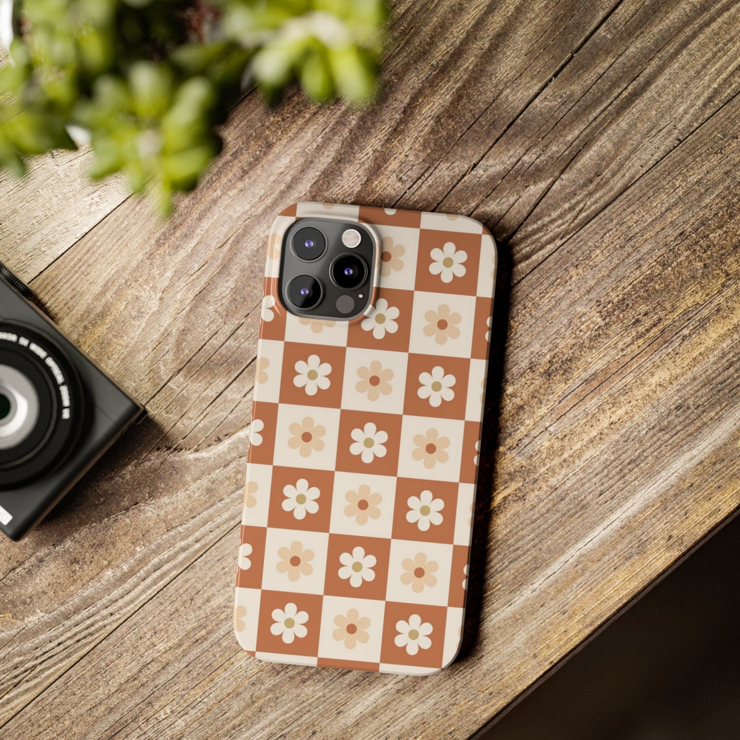 Autumn Checkered Floral Slim iPhone Case
