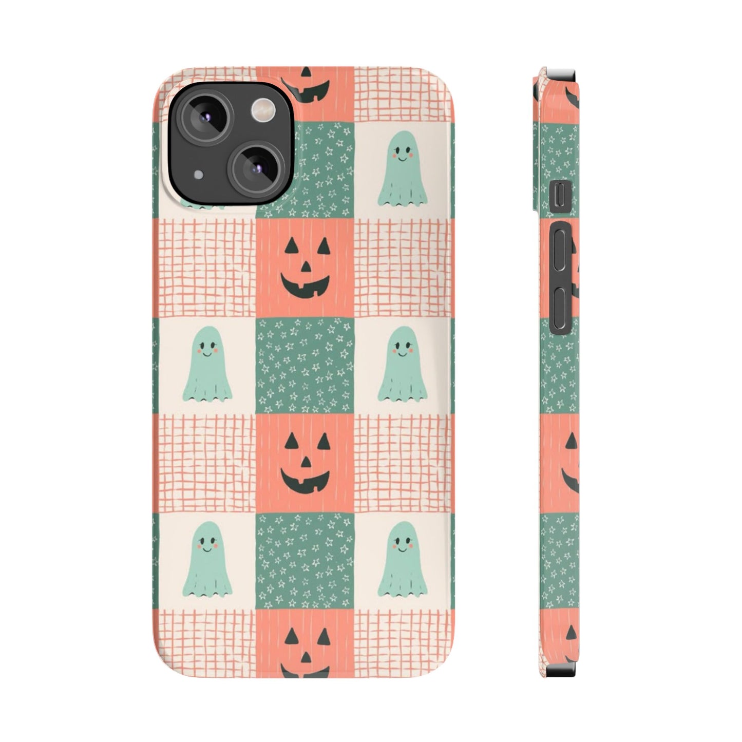 Ghost and Pumpkin Checkered Slim iPhone Case