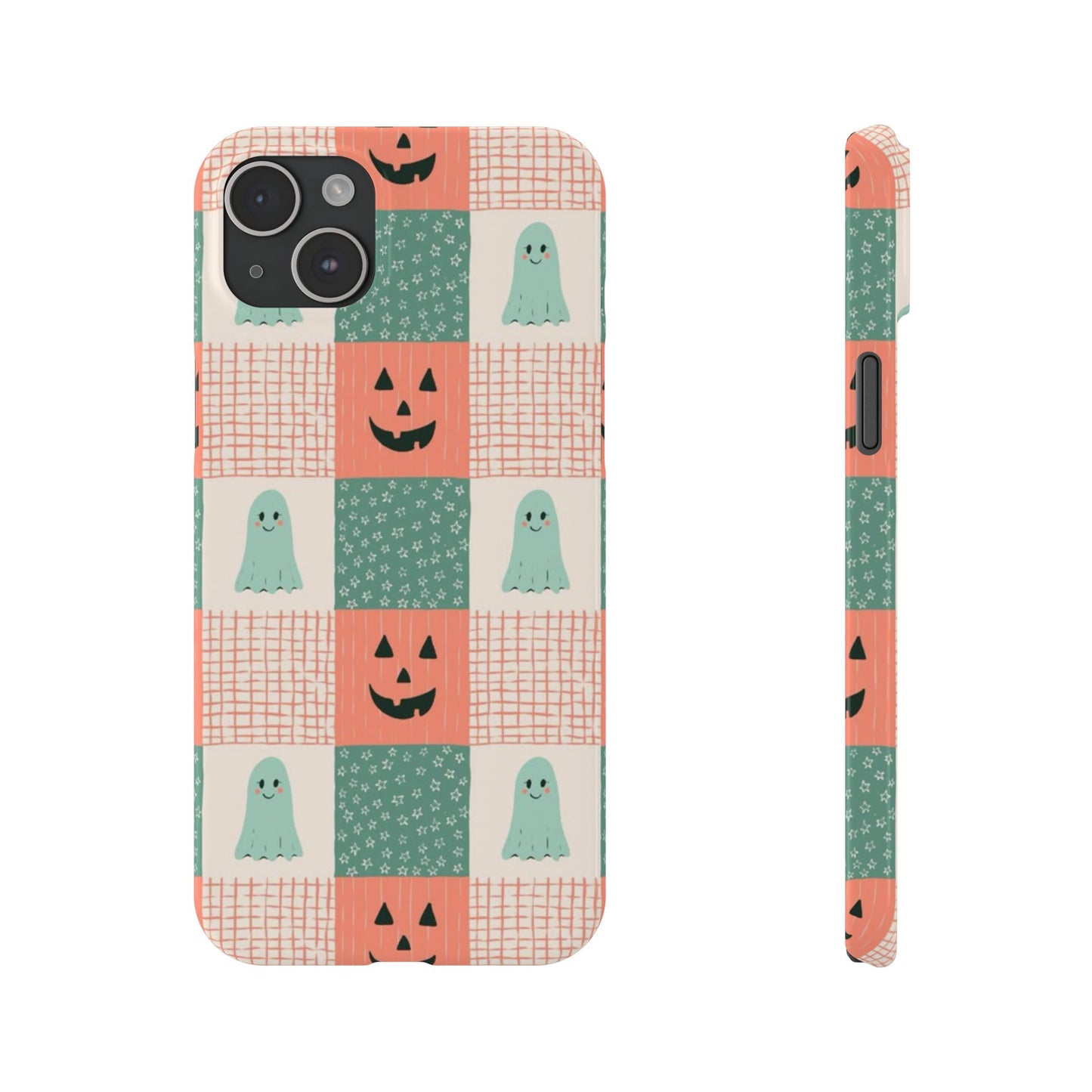Ghost and Pumpkin Checkered Slim iPhone Case