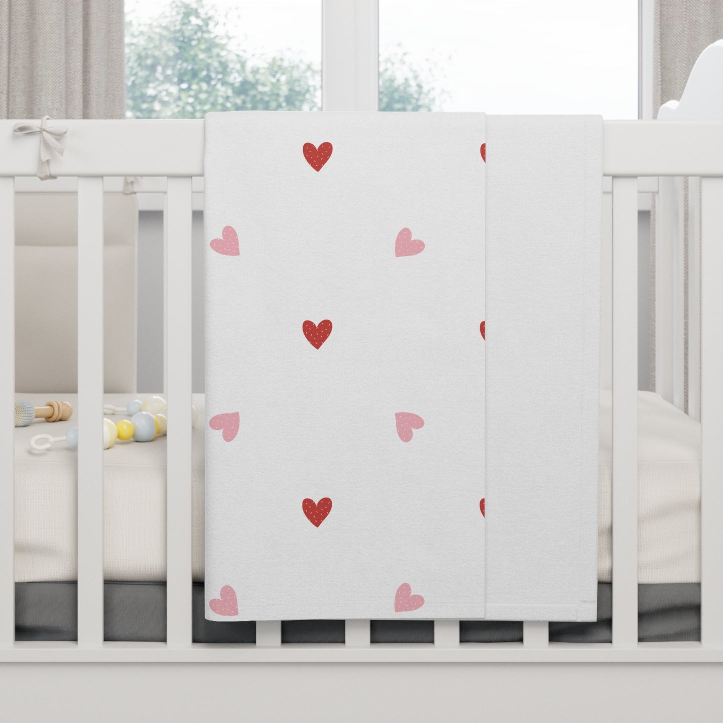 Polka Hearts Soft Fleece Baby Blanket
