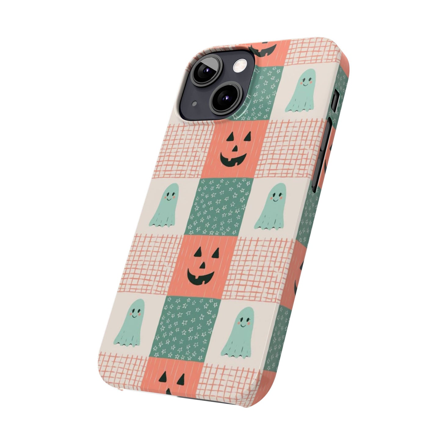 Ghost and Pumpkin Checkered Slim iPhone Case