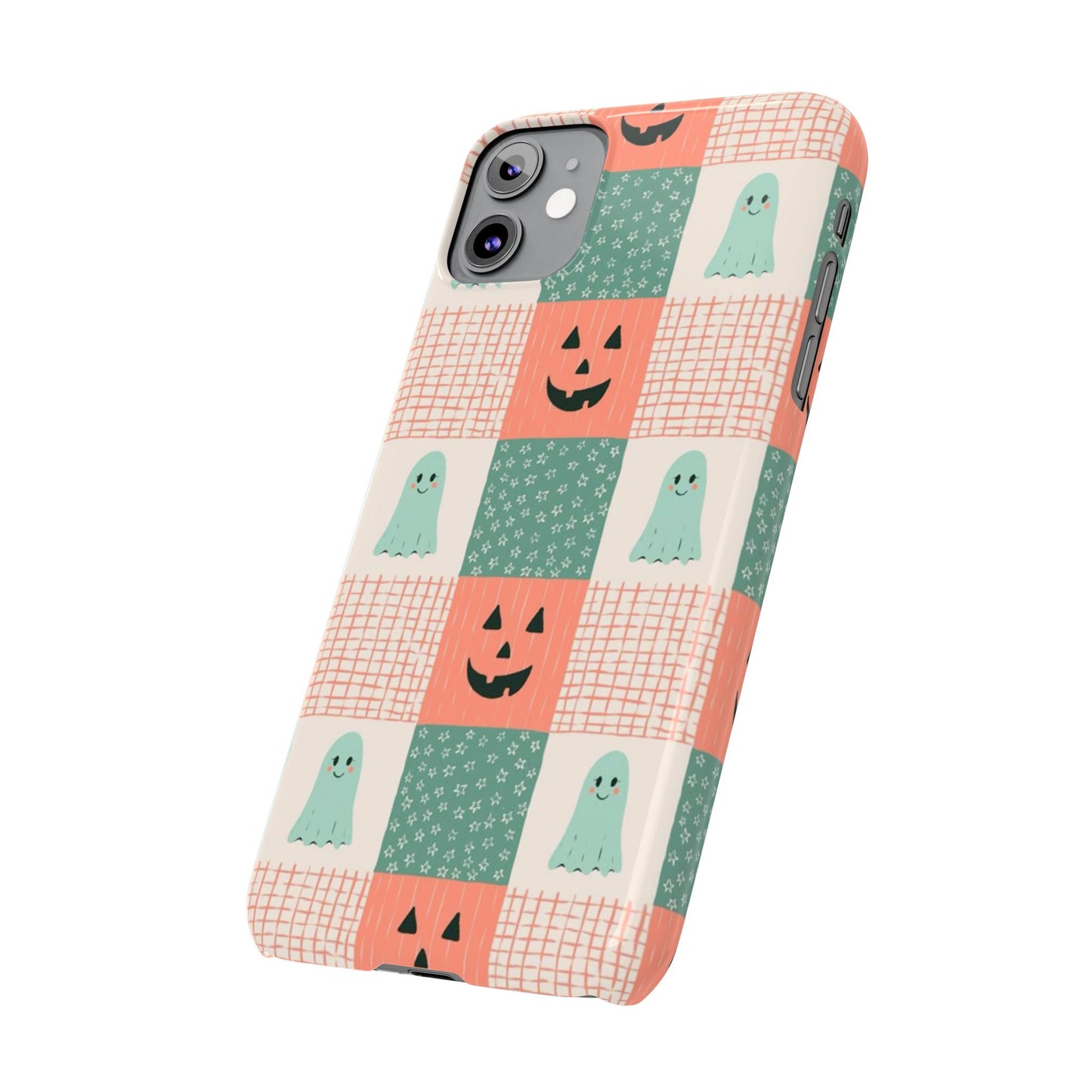Ghost and Pumpkin Checkered Slim iPhone Case
