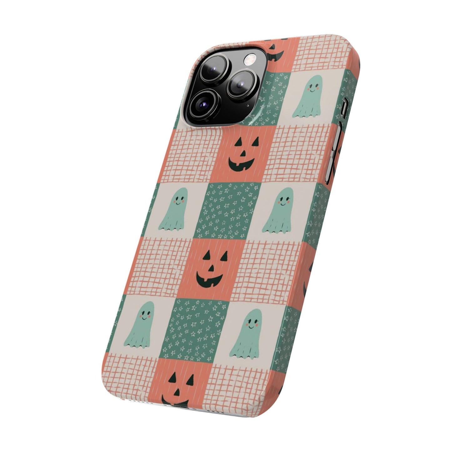Ghost and Pumpkin Checkered Slim iPhone Case