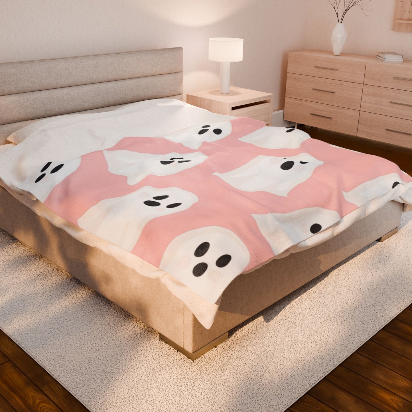 Cute Ghost Pattern Pink Velveteen Plush Blanket