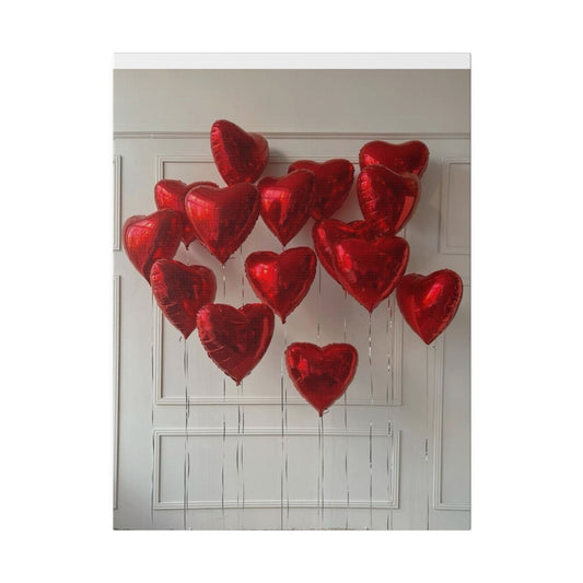 Red Heart Balloons Matte Canvas, Stretched