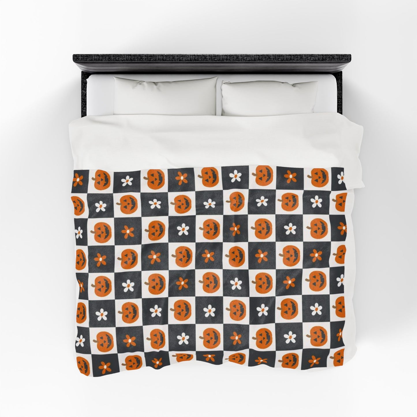 Checkered Pumpkin Florals Velveteen Plush Blanket