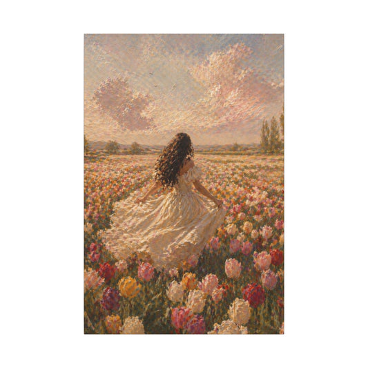 Spring Meadow Canvas Print - Woman in Lavender Field Matte Stretched Wall Art