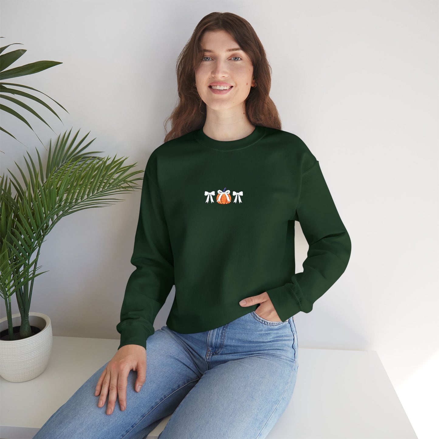 Coquette Pumpkin Embroidered Crewneck Sweatshirt