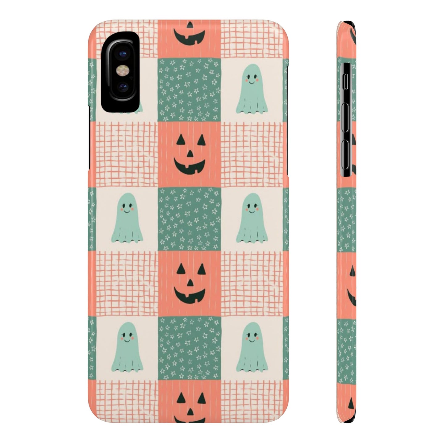 Ghost and Pumpkin Checkered Slim iPhone Case