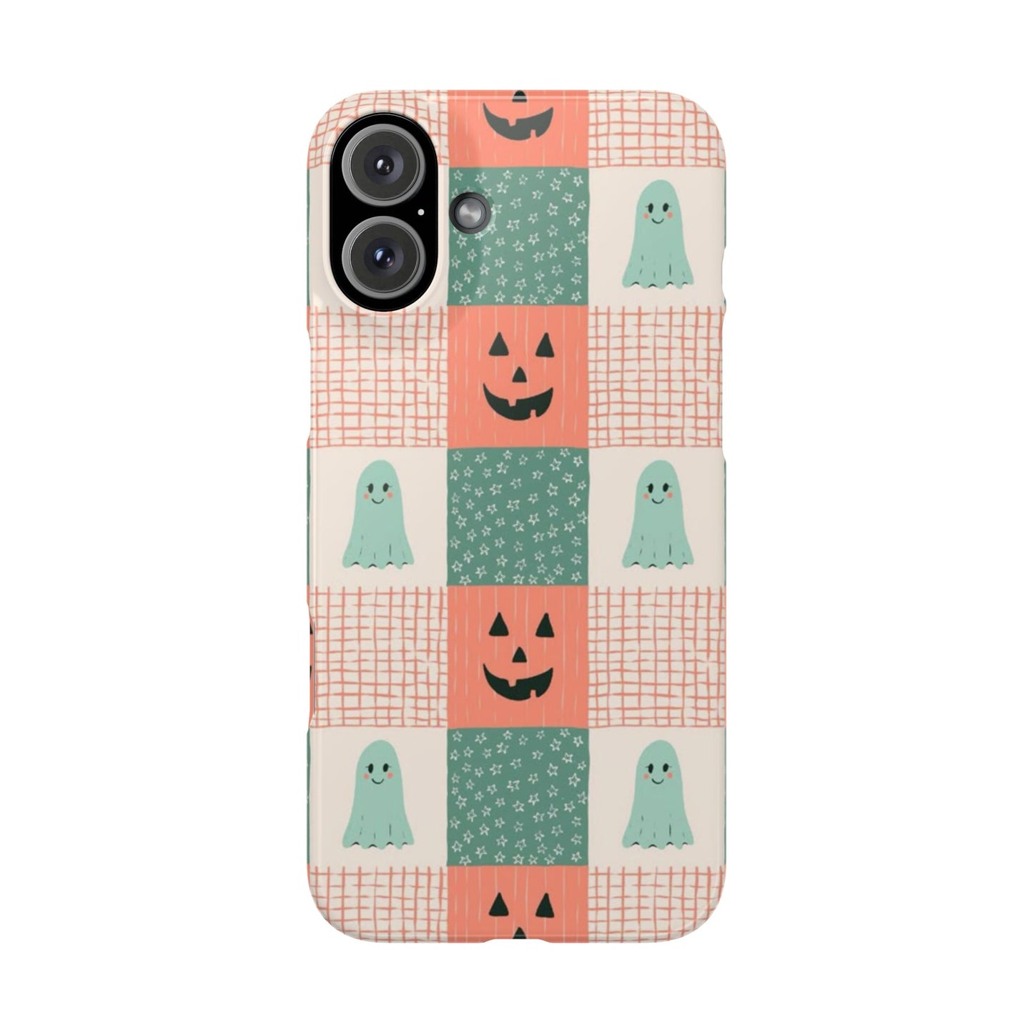 Ghost and Pumpkin Checkered Slim iPhone Case