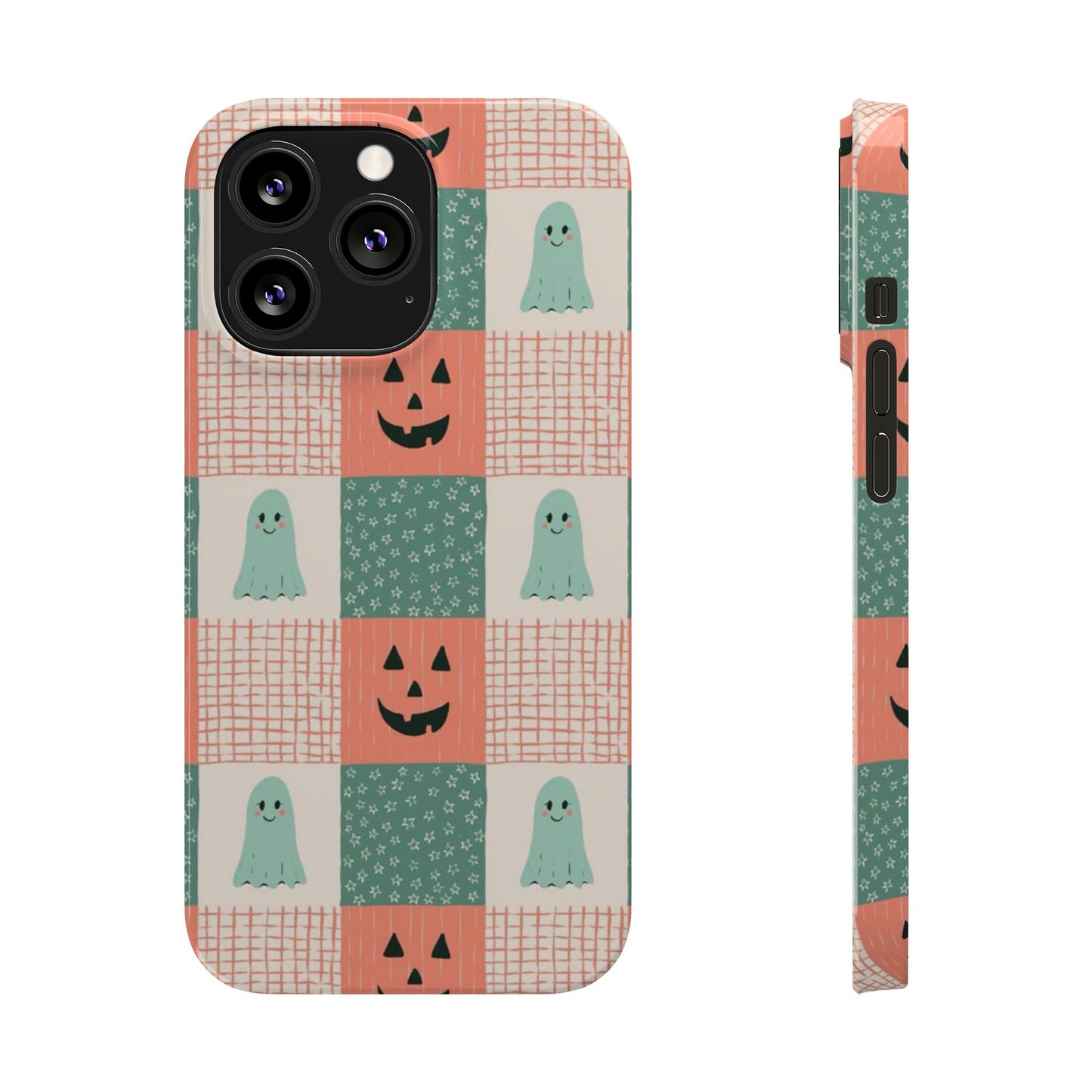 Ghost and Pumpkin Checkered Slim iPhone Case