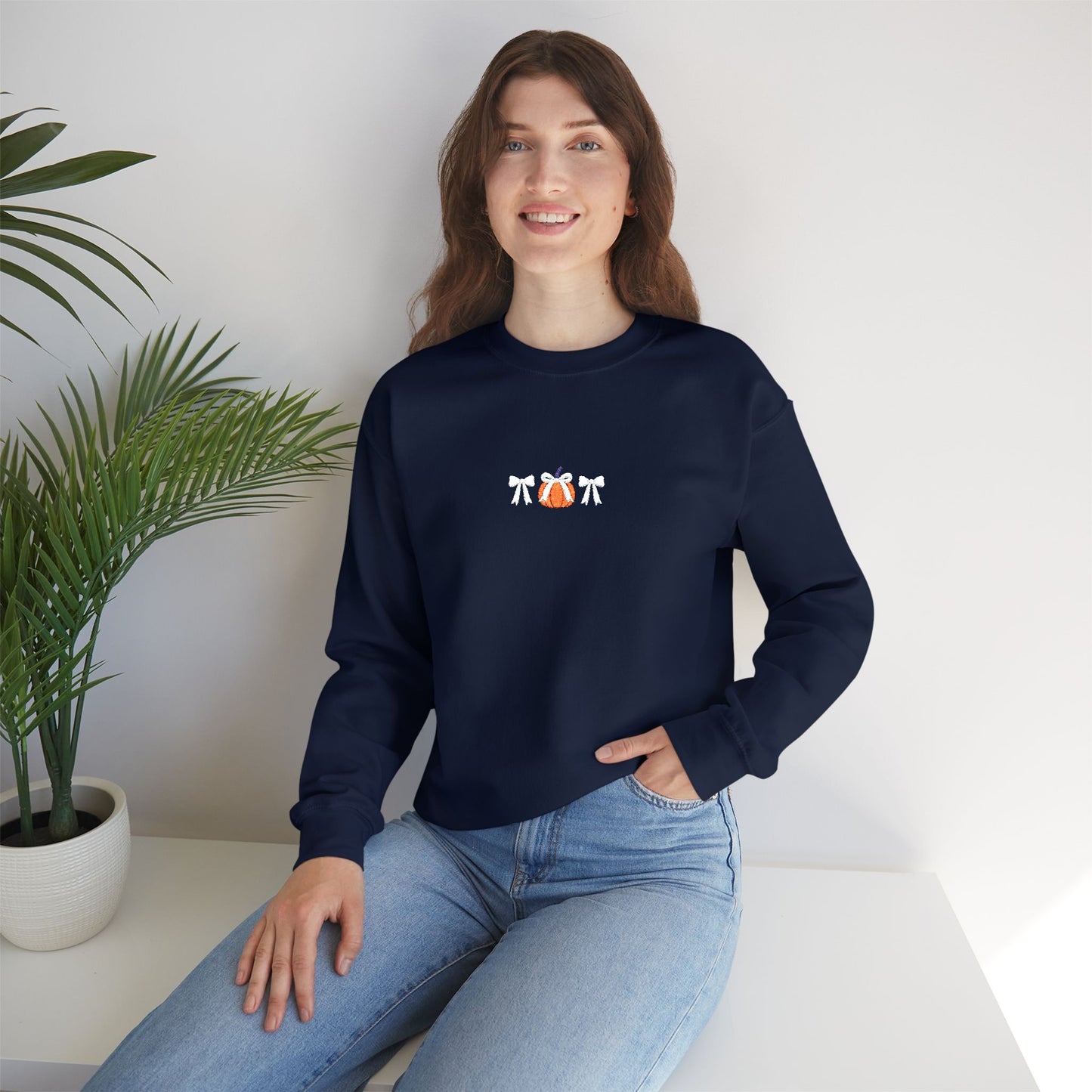 Coquette Pumpkin Embroidered Crewneck Sweatshirt