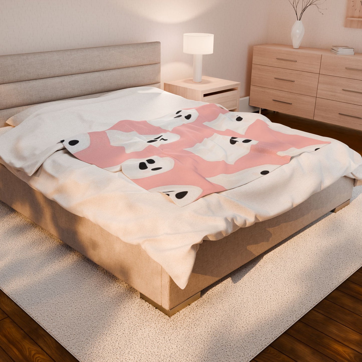 Cute Ghost Pattern Pink Velveteen Plush Blanket