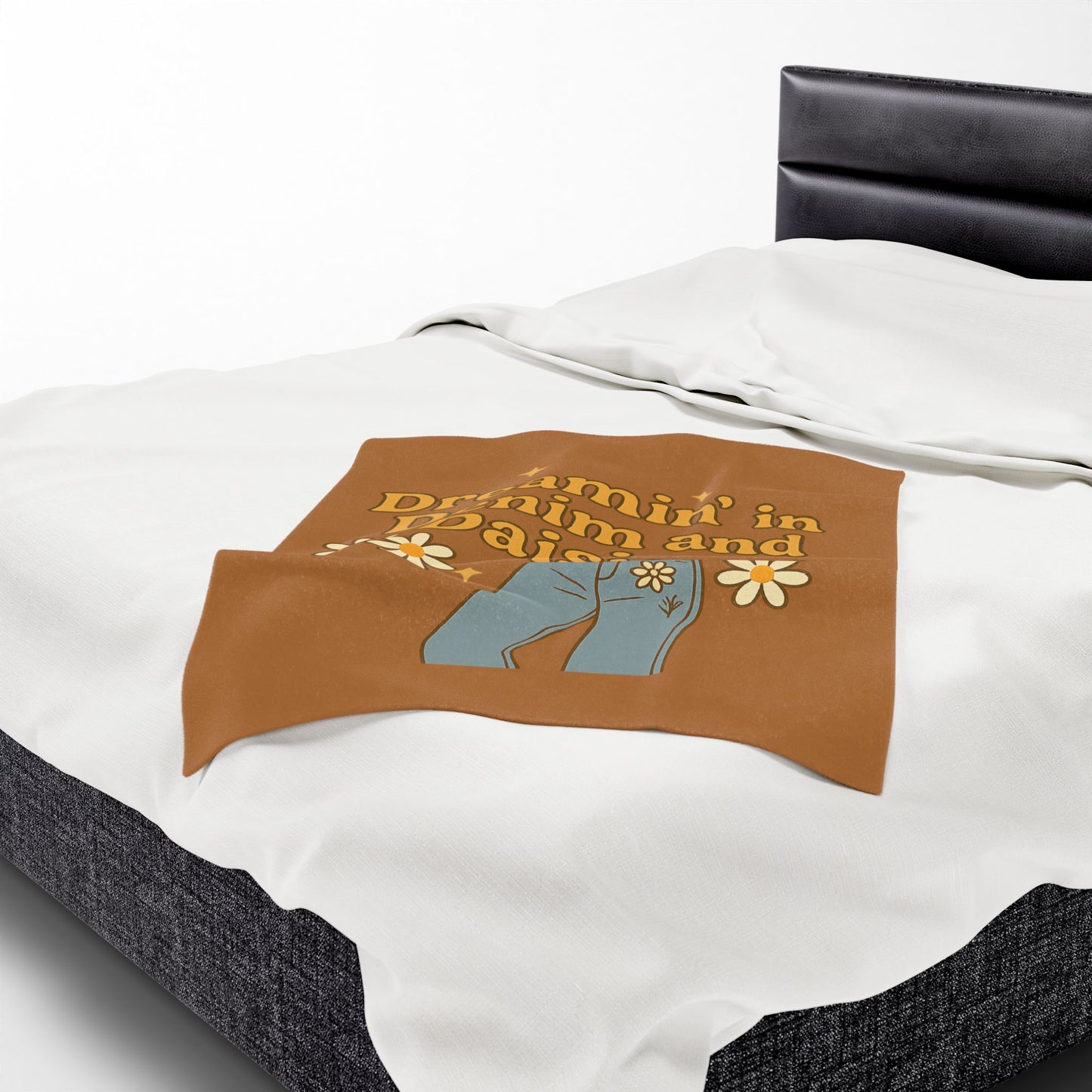 Dreaming in Denim and Daisies Velveteen Plush Blanket