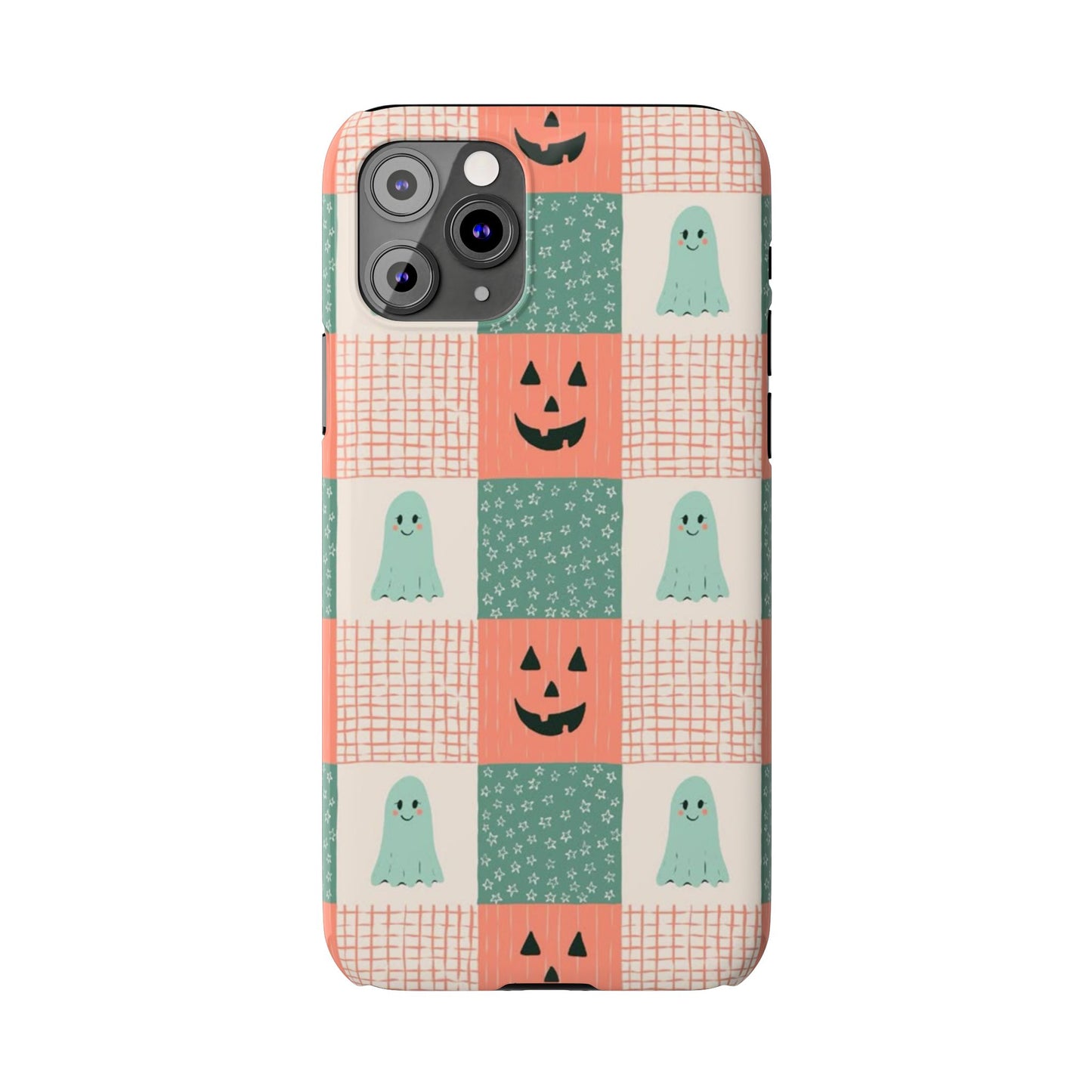 Ghost and Pumpkin Checkered Slim iPhone Case