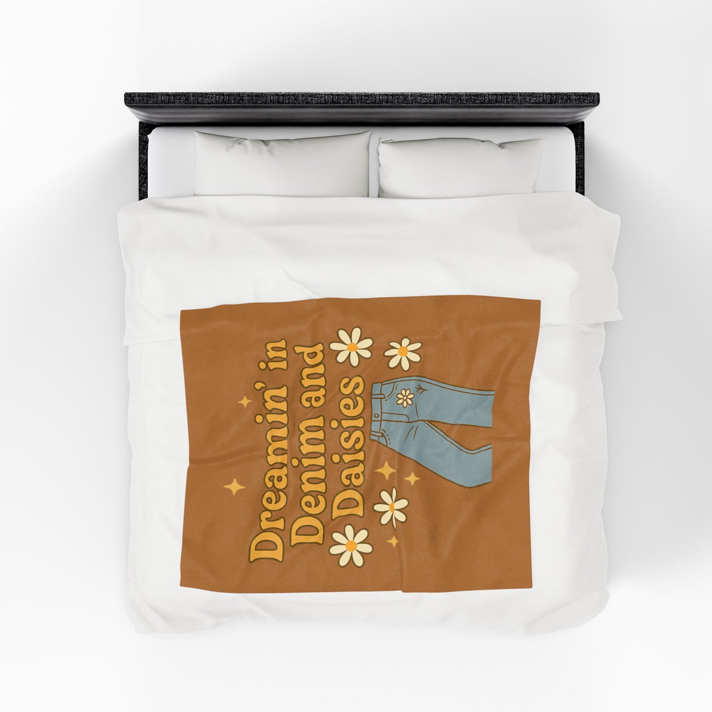 Dreaming in Denim and Daisies Velveteen Plush Blanket