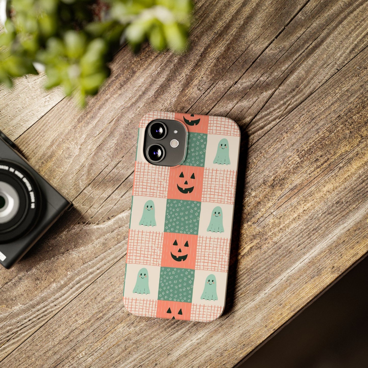 Ghost and Pumpkin Checkered Slim iPhone Case