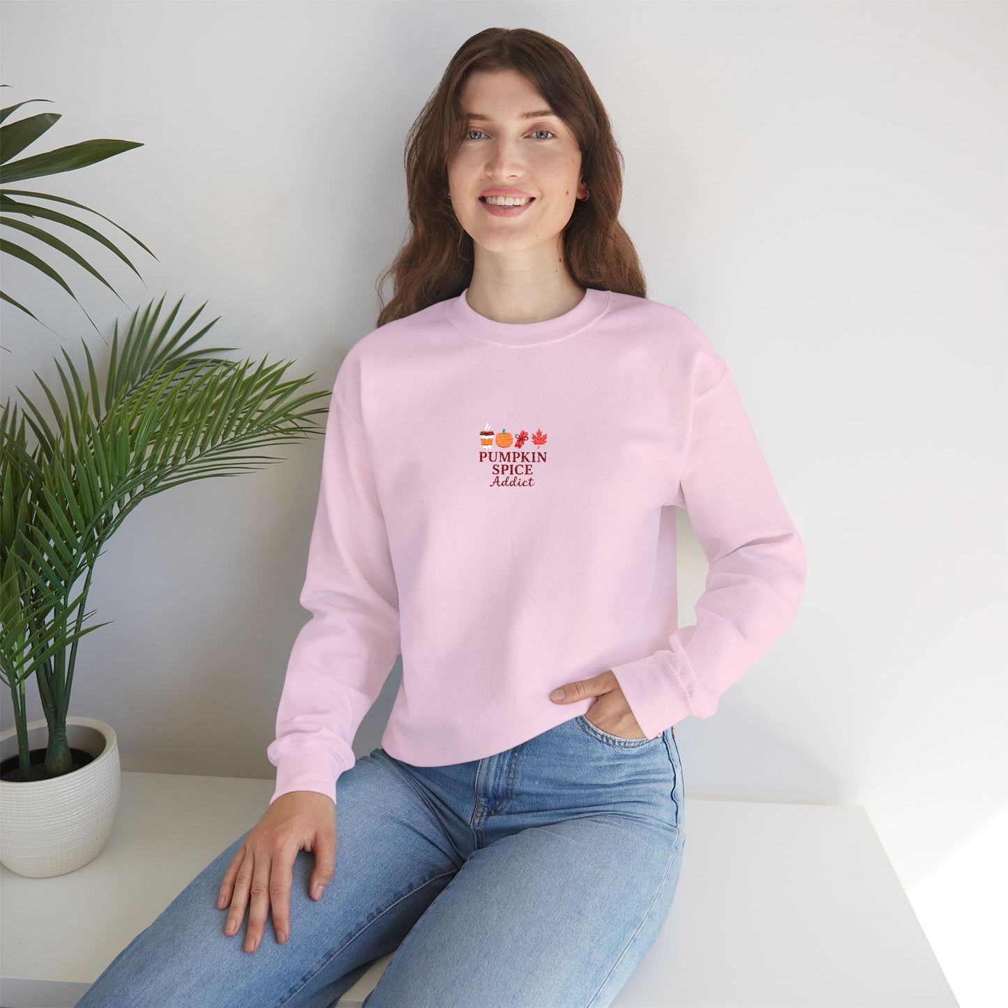 Pumpkin Spice Addict Embroidered Crewneck Sweatshirt