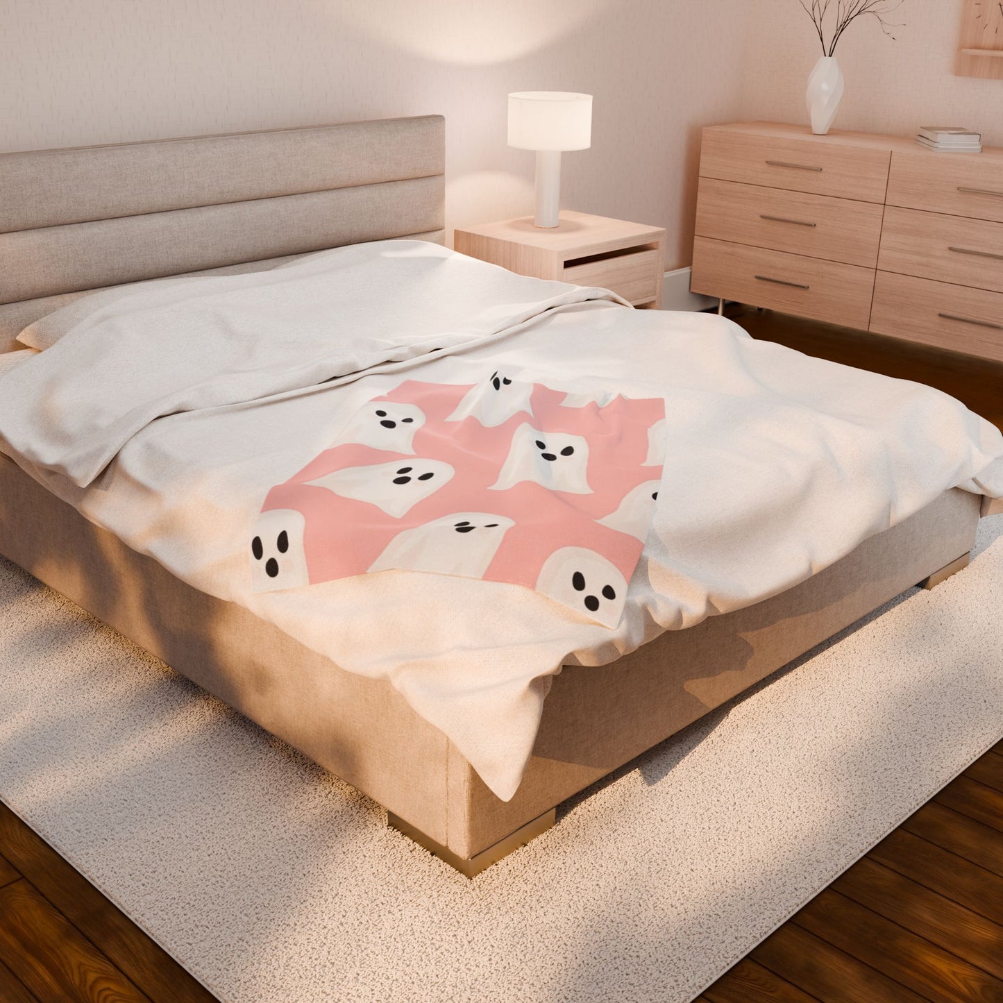 Cute Ghost Pattern Pink Velveteen Plush Blanket
