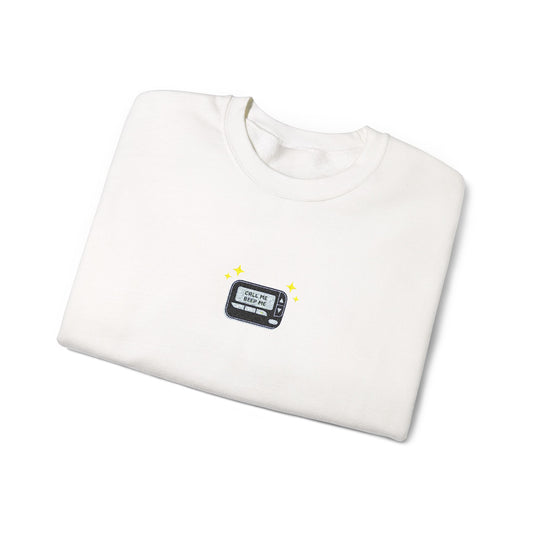 Call Me Beep Me Pager Embroidered Crewneck Sweatshirt