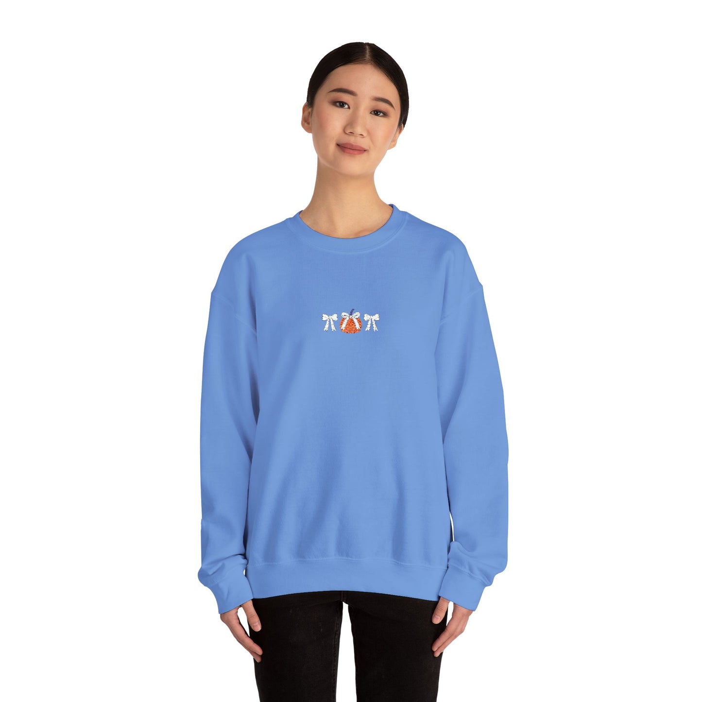 Coquette Pumpkin Embroidered Crewneck Sweatshirt
